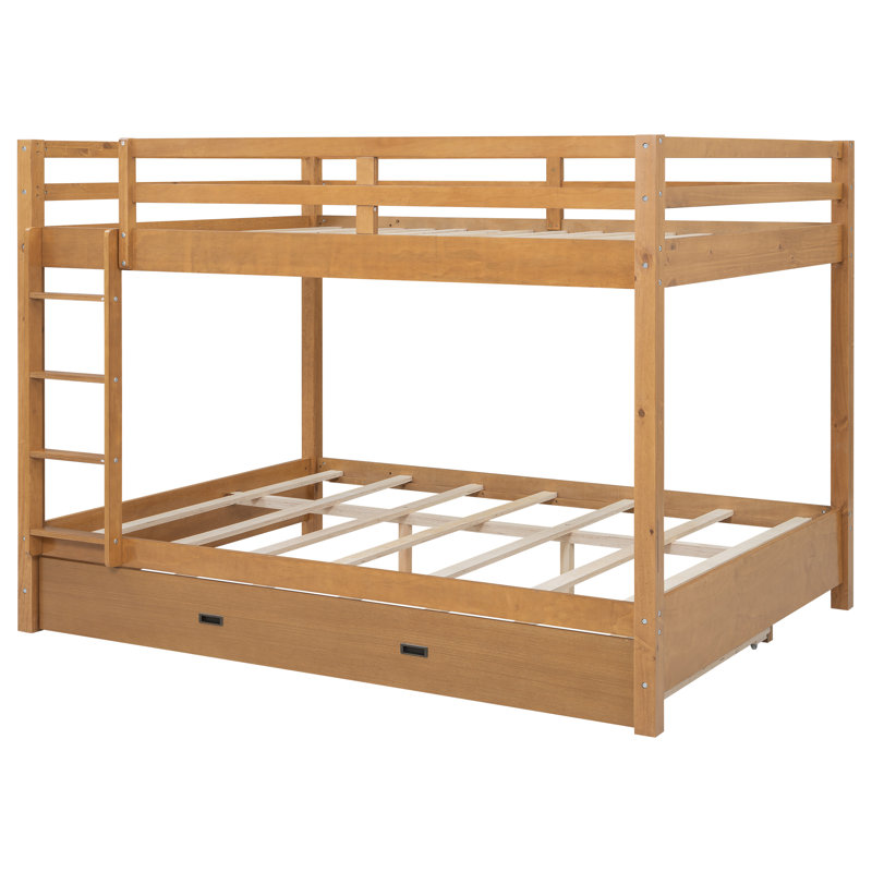 Lit superposé grand en bois avec lit gigogne et échelle - Économie d'espace, conception robuste, couleur bois, Bois