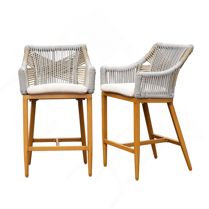 Ensemble de 2 tabourets de bar, chaises de bar d'extérieur à hauteur de comptoir avec accoudoirs et dossier, aluminium
