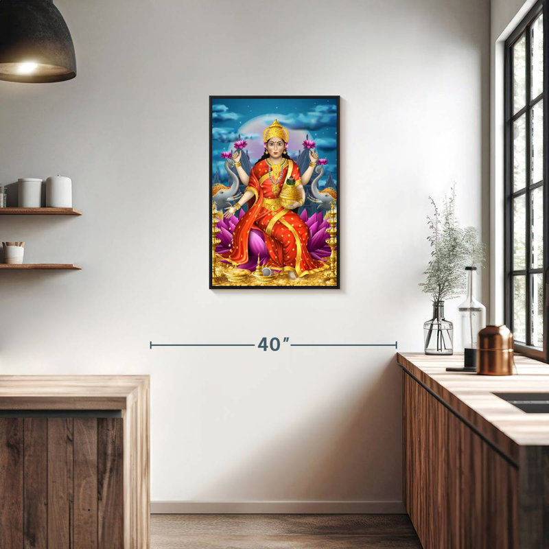 Déesse de la richesse Lakshmi, Cadre flottant noir, 21 po x 31 po