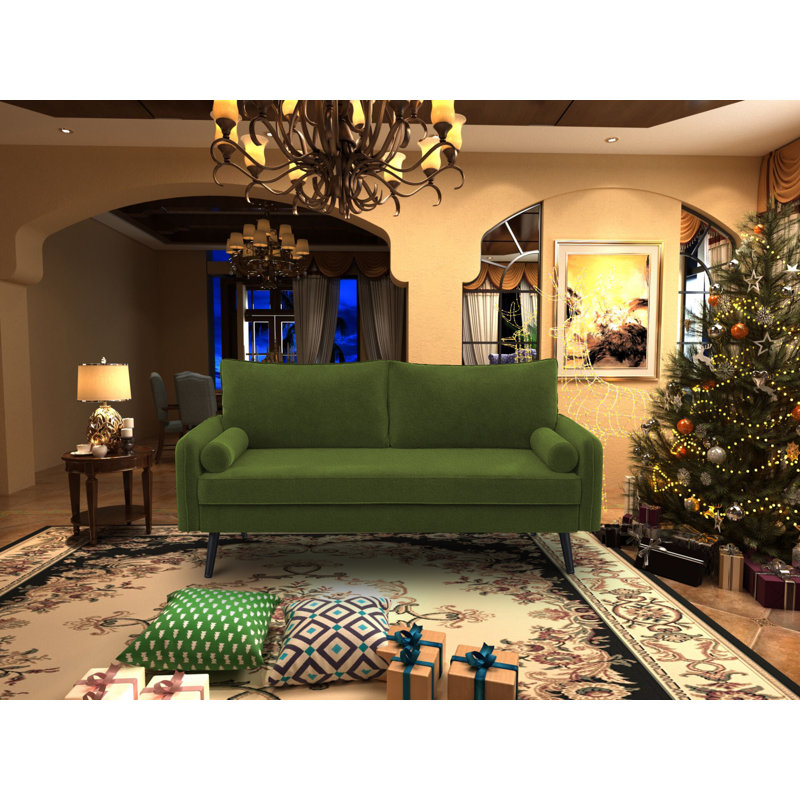 Evalei Velvet Round Arm Sofa, Olive Green, 33.5'' H x 58'' W x 32'' D