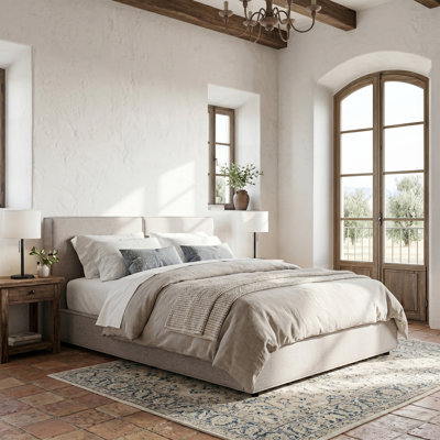 Bed with Upholstered Headboard and Panel Footboard