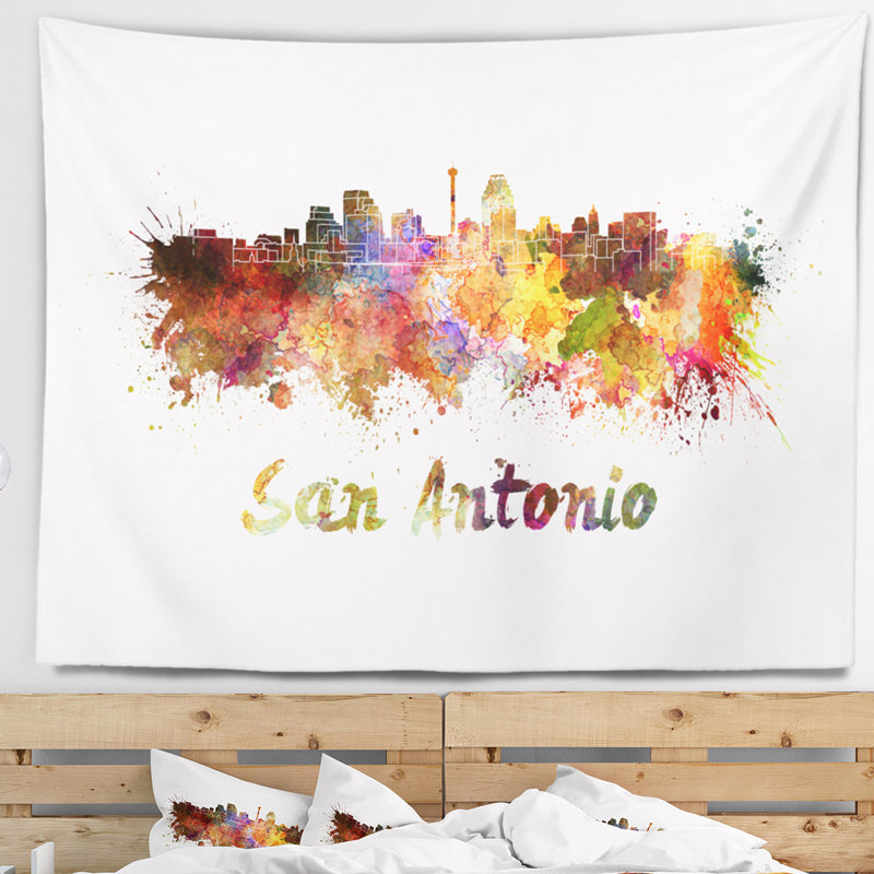 San antonio skyline tapisserie Cityscape, H 32 po x l 39 po