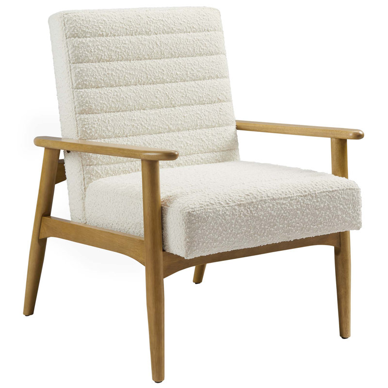 Jensen Boucle Fabric Accent Chair, Ivory Polyester Blend, Oak Wood