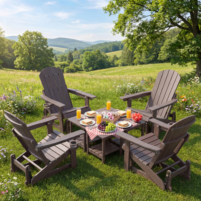 Hdpe 3-Position Adjustable Adirondack Glider Chair Set Of 2, Hdpe Adirondack Chairs Set Of 2, Plastic Outdoor Chairs- Looks Exactly Like Real Wood