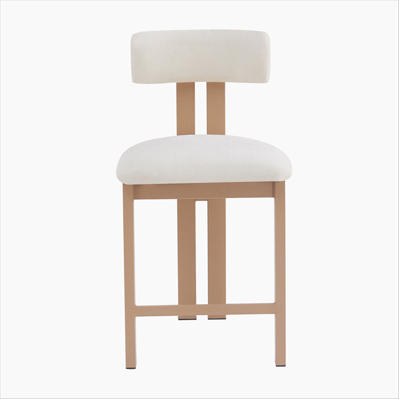 Tabourets ronds élégants de 26,5 po avec dossier bas - siège rembourré confortable et structure en métal de couleur bois naturel pour la cuisine et la salle à manger