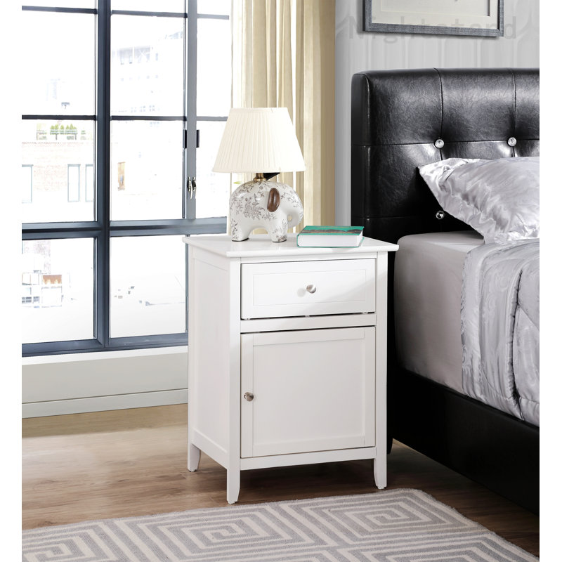 Transitional White Wood and Nickel 1-Drawer Nightstand