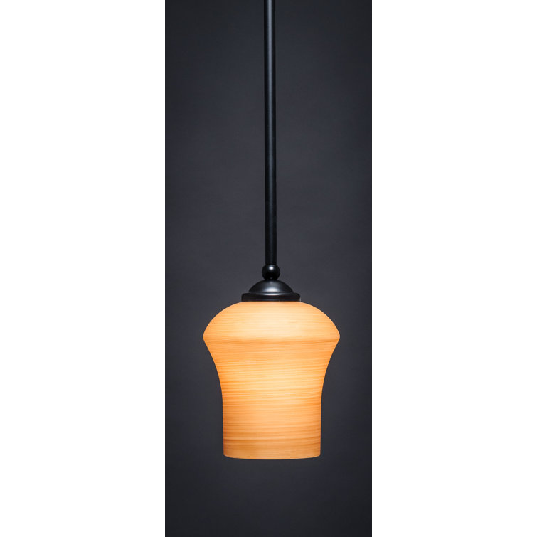 Zilo Stem Hung Mini Pendant Shown In Dark Granite Finish With 5.5" Zilo Cayenne Linen Glass