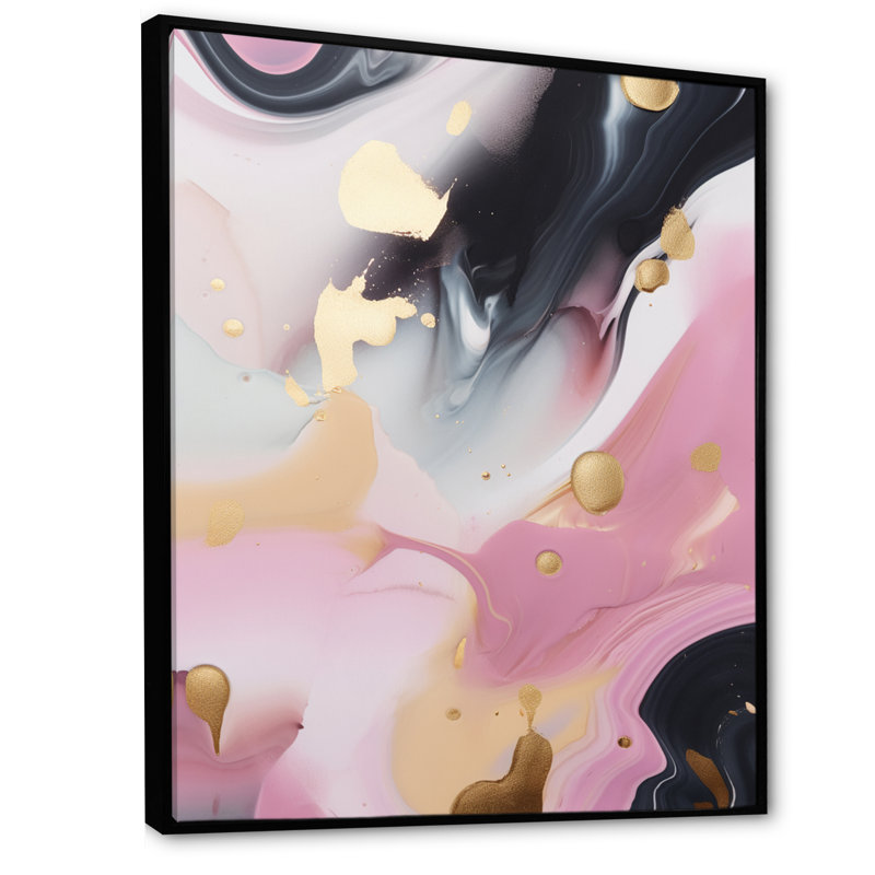 Marbre mystérieux rose et or II - impression, H 40 po x l 30 po x P 1,5 po, Cadre flottant noir