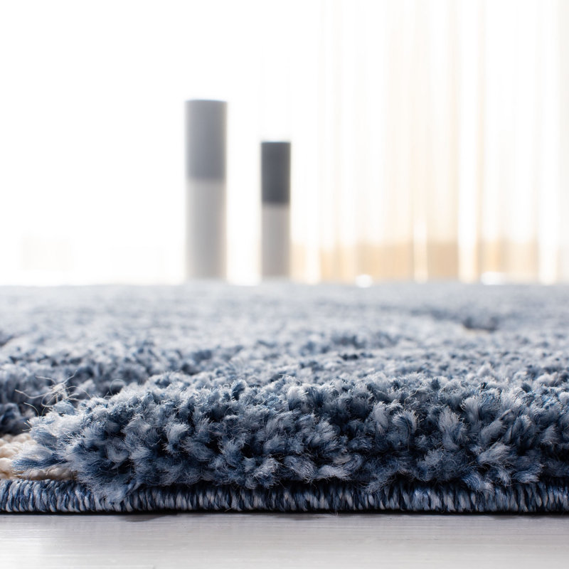 Ashal Abstract Shag Light Blue/Cream Area Rug, Runner 2'3" x 5'