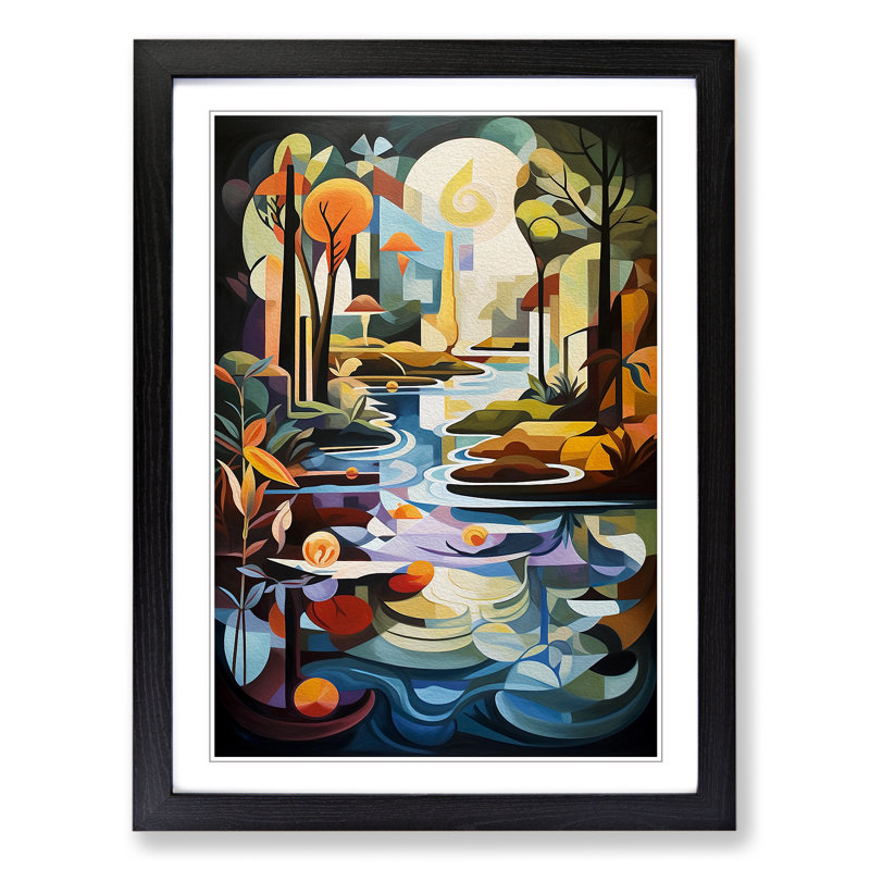 XYZ-FRM-V1223-5221 Pond Cubism - Single Picture Frame Print on Wood, Black, 34cm H x 25cm W x 2cm D
