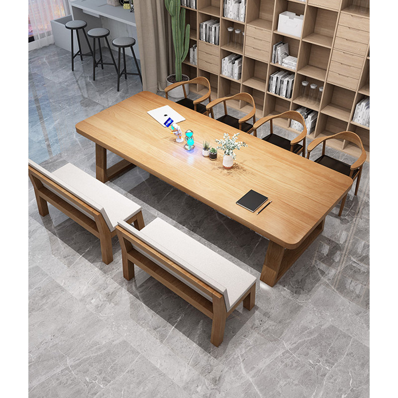 Table de conférence simple rectangulaire en bois massif, H 29,53 po x l 86,61 po x P 35,43 po