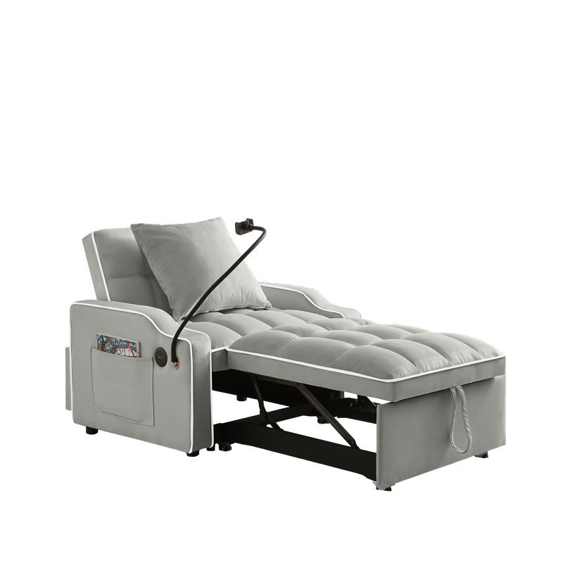Harrsion Single 35.43'' Velvet Futon Chair, Gray Velvet