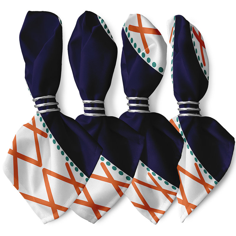 Bartow Polyester Geometric Square Napkin, Orange/Navy Blue