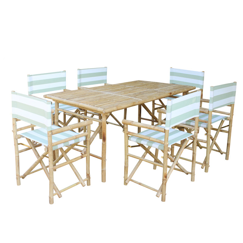 Ensemble repas 7 pièces avec coussin Woen, L 63 po x l 35 po x H 29,5 po, Blanc / vert