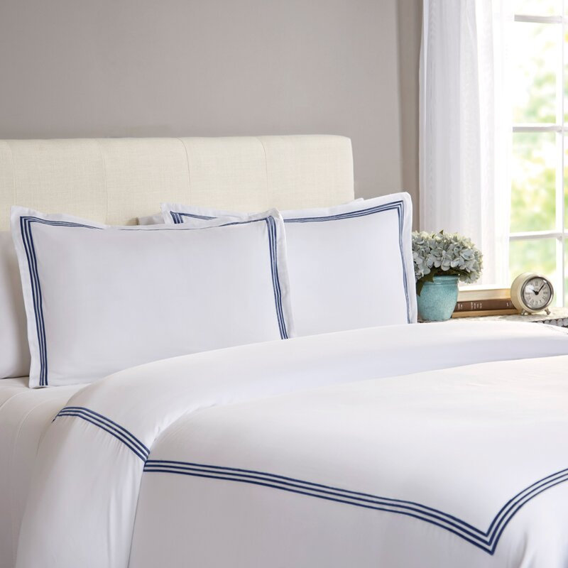 Three Line Hotel Sateen Striped Sheet Set, White, Full