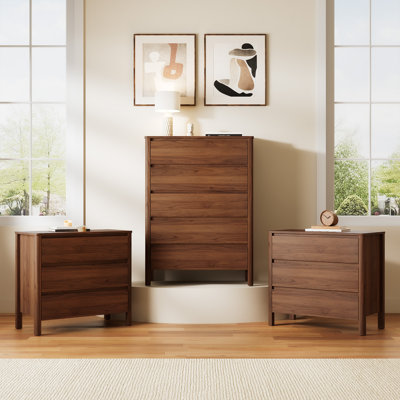 3 Piece Bedroom Set (5 Drawer Dresser and 3 Drawer Nightstand Set of 2)