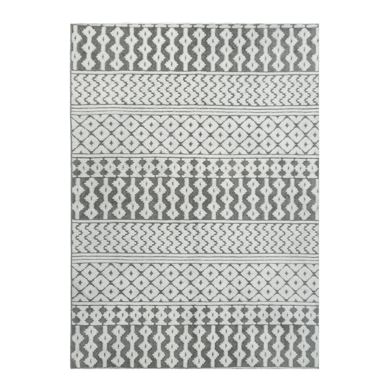 Bohemian Neutral Tribal Stripe Soft Cotton Velvet Area Rug, Rectangle 4' x 6', Gray