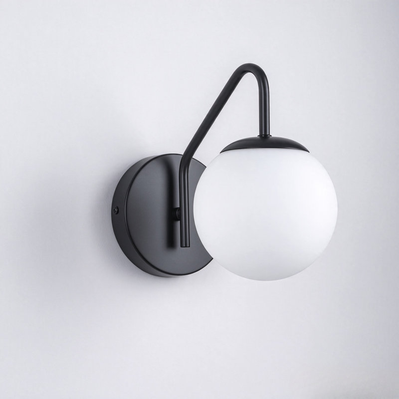 Applique murale à bras en verre opale 1 lumière Globle, Noir mat