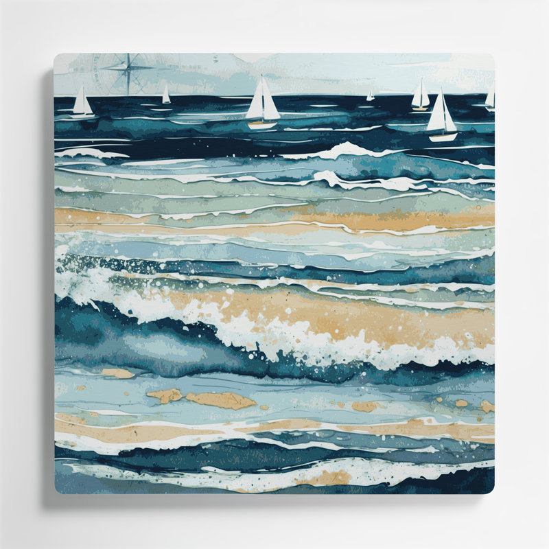 Nautical Coastal Colours Beige Metal Wall Art, 8" H x 8" W