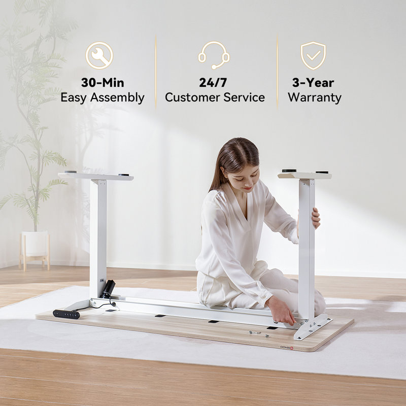 Standing Desktop,  Height Adjustable Desk with Memory Smart Pannel, Beige, White