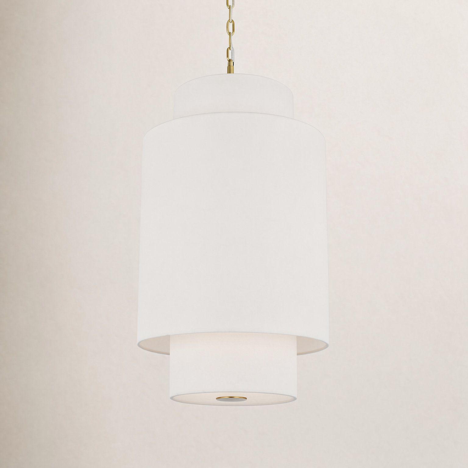 Mulroney Linen Dimmable Pendant, Burnished Brass, 27.38" H x 15" W x 15" D, 1