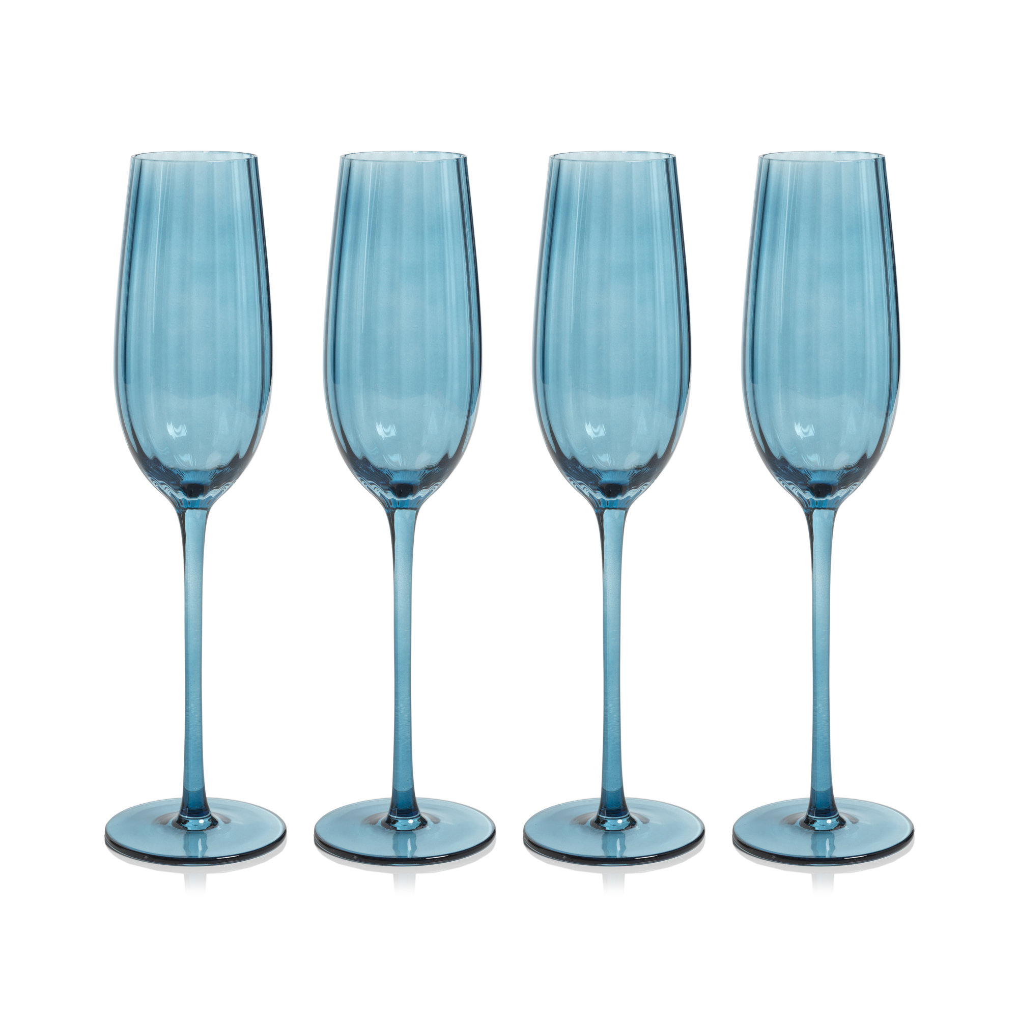 Malden Optic Champagne Flutes, Set of 4, Blue Azure