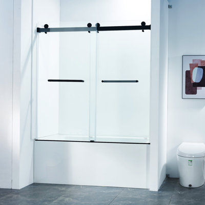 Porte de douche à double porte coulissante sans cadre l 56 à 60 po x H 60 po