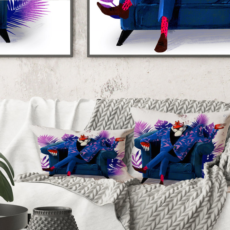 Tigre bleu avec costume - Coussin décoratif pour enfant 12 "x 20"