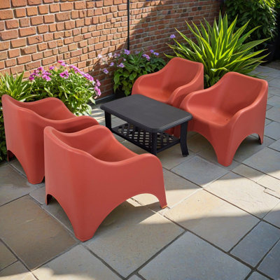 SAVONA Coffee Table with 4 VERONA RELAX Chairs Set Aqua Blue