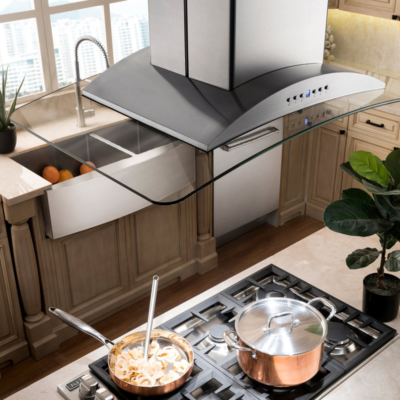 StainlessGlass 30" 400 CFM Convertible Island Range Hood in Brushed 430 Stainless Steel