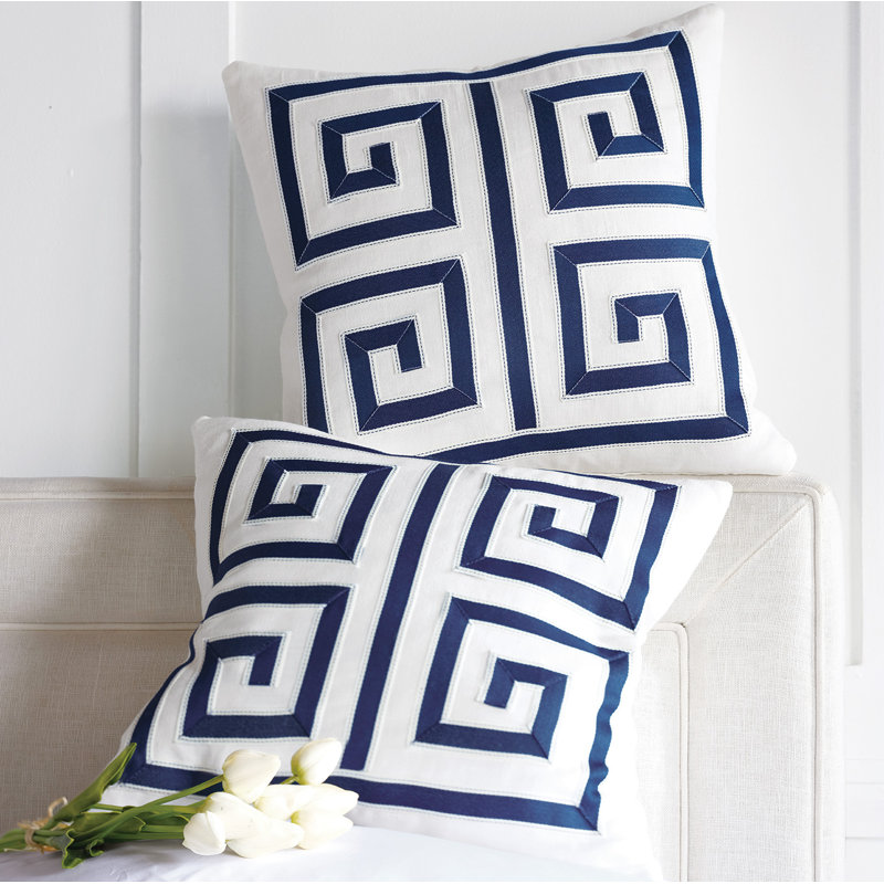 Alvin Square Pillow Cover & Insert, 18"H x 18"W, Blue/White/Geometric