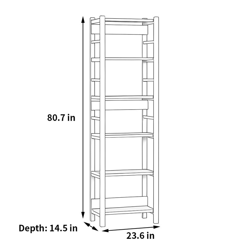 Bibliothèque rétro et simple, (5 tablettes) H 80,7 po x l 23,6 po x P 14,5 po