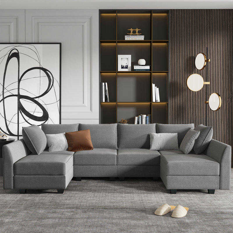 Canapé modulaire en U Coss, 100% polyester gris
