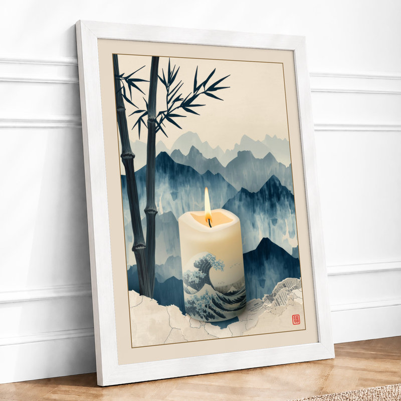 Candlelit Meditation Japandi - Framed Print, A1 - 84.1 x 59.4 cm, White