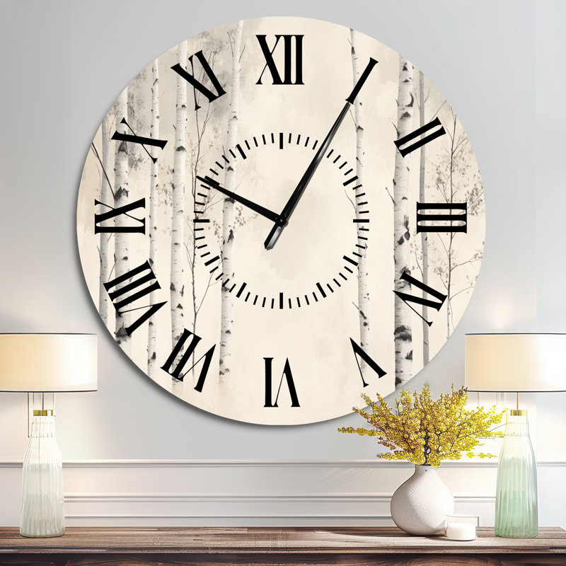 Horloge murale en métal, motif minimaliste forêt de bouleaux, imprimée sur métal., Surdimensionné