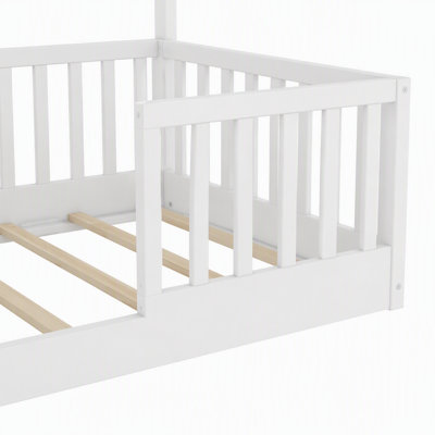 Lit sur pied avec rails hauts, lit Montessori en bois avec lumière