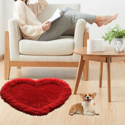 Tapis en forme de cœur touffeté à la main d'une épaisseur de 4 pouces, pour la décoration intérieure, le Nouvel An, Noël, la fête des Mères, le cadeau de la Saint-Valentin (rouge)