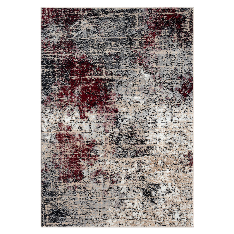 Vladya Black/Red Abstract Area Rug, Rectangle 5'3" x 7'3"