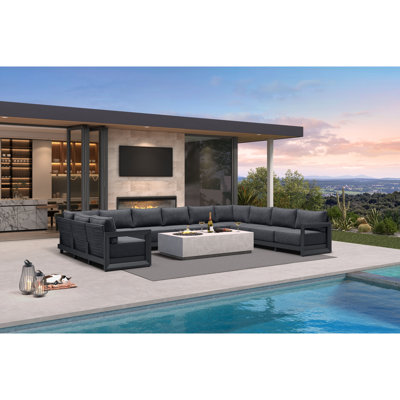 Purple Leaf Patio Furniture Set Outdoor Couch With 9.6" Thick Cushion And Soft Pillows Modern Outdoor Conversation Sets Outdoor Sectional Sofas For Yard Deck Pool, Grey
