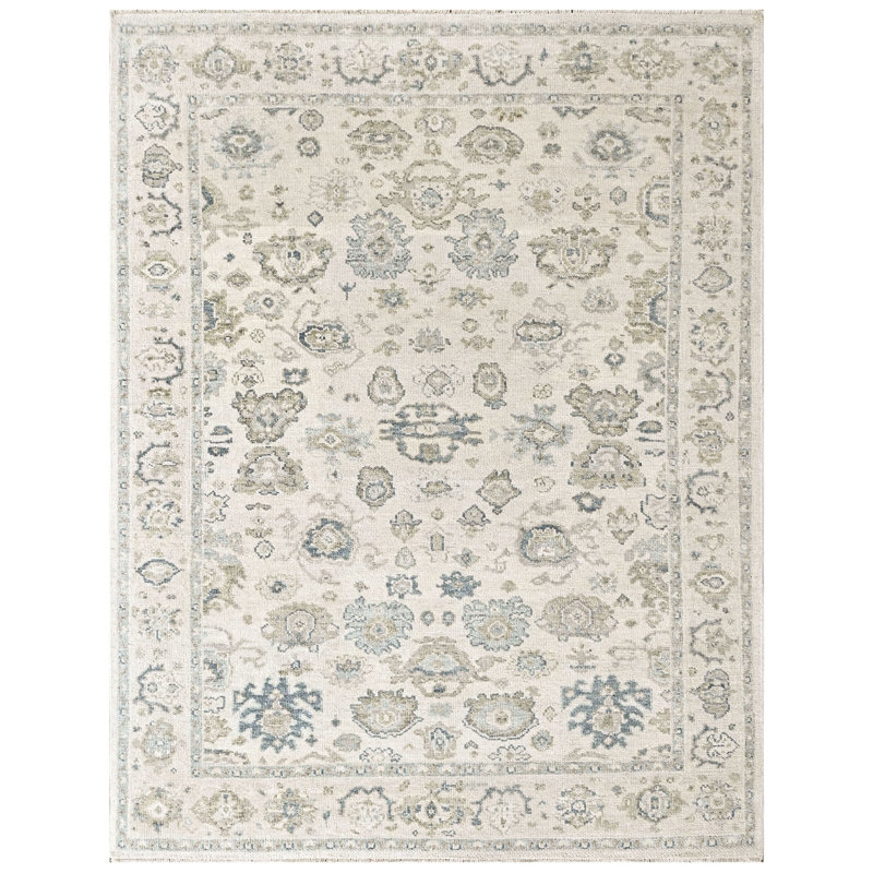 8'10''x11'11'' Hand Knotted Wool Ivory Oushak Transitional Rug