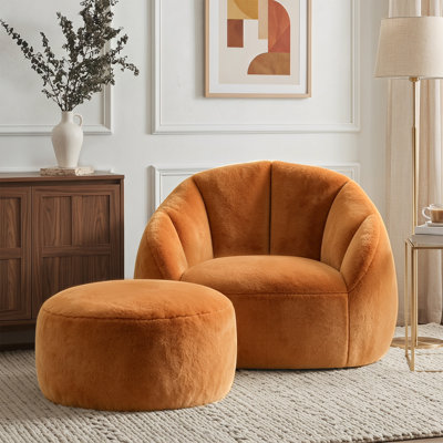 Fauteuil à billes surdimensionné en microfibre moelleuse avec repose-pieds surdimensionné