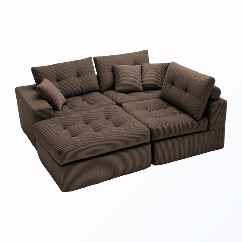 Canapé modulaire en L convertible, Velours côtelé brun