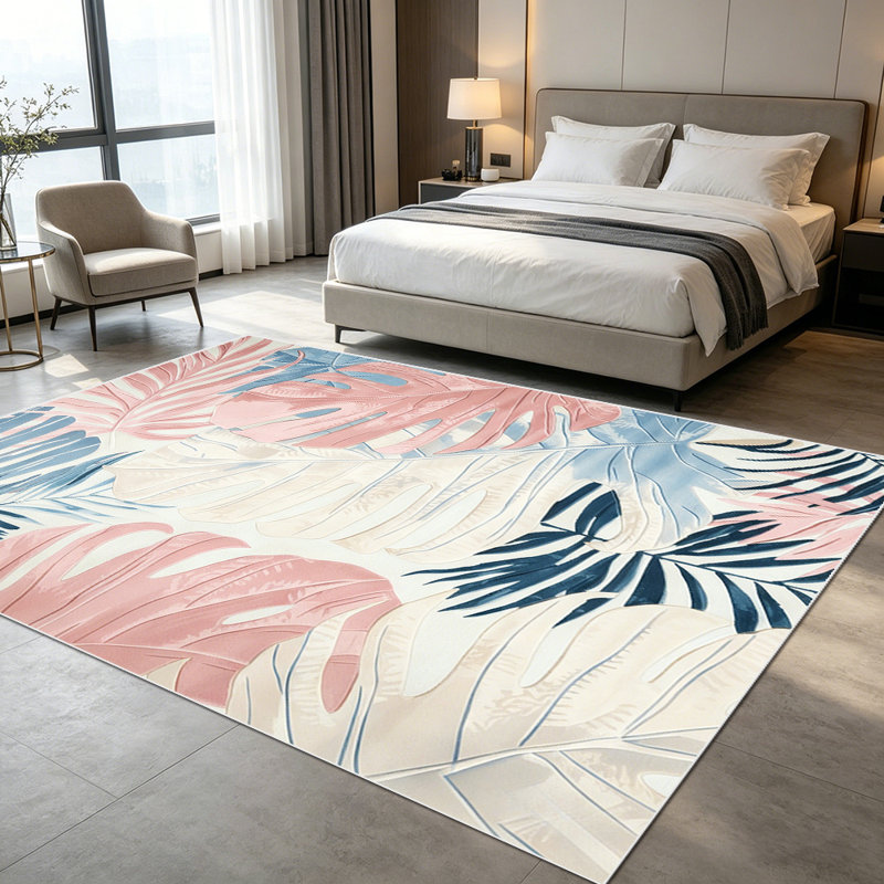 1PC Tropical Palm Monstera Leaf Pastel Print area rugs for Living Room, Soft, All seasons, Easy-maintain, Washable Indoor mat, Farmhouse suitable for Dining Table, Bedroom, Kitchen, Entryway, Patio, Porch, Home Decor, Outdoor Decor.