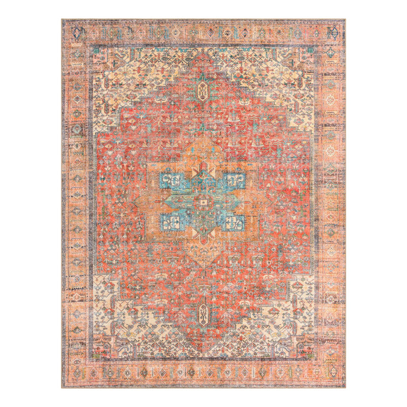Tapis oriental rouge rouille, Rectangle 7 pi 10 po x 10 pi