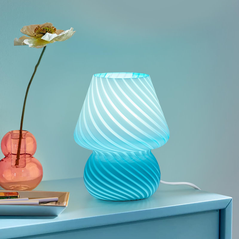 Lampe champignon - petite lampe de table avec verre rayé Mushroom, Bleu, Bleu