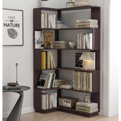 90cm (35.43") Extended Size Freestanding L-shaped Corner Bookshelf For Living Room, Bedroom, Home Office, Anti-drop Wooden Bookcase With Anti Tipping Device, Display Shelf Open Storage Organizer