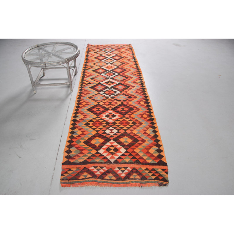 Tapis turc orange Vintage Herki pour chambre à coucher, salle à manger et espaces de vie