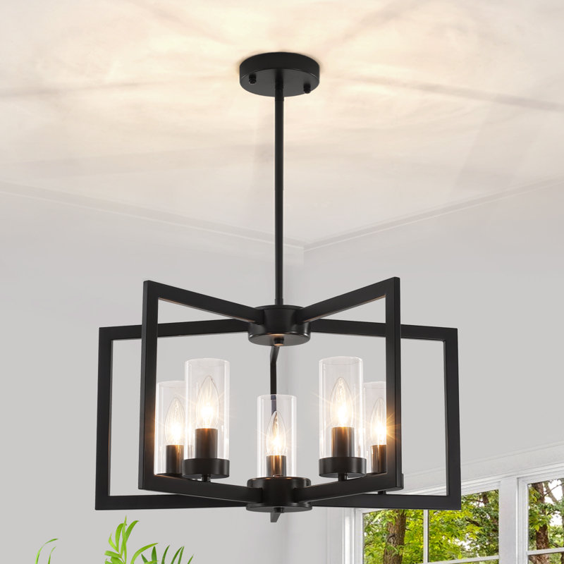 Beldon 5-Light Geometric Square / Rectangle Chandelier, Modern Farmhouse Pendant Light Fixture, Over Table Lighting for Bedroom, Living Room, Foyer, Entryway, Hallway