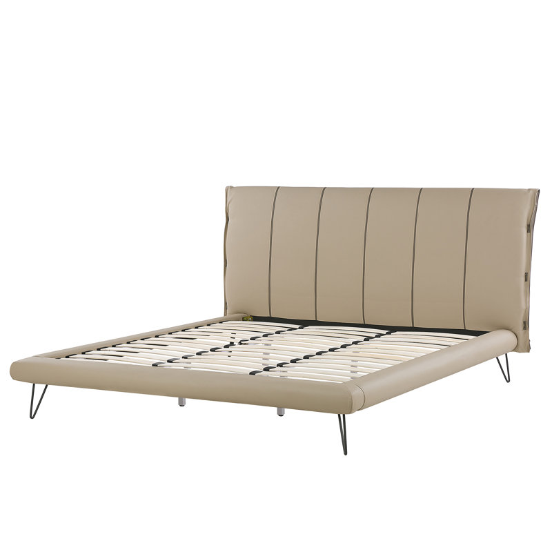 Margie Upholstered Faux Leather and Bonded Leather Sleigh Bed, Super King (6'), Beige