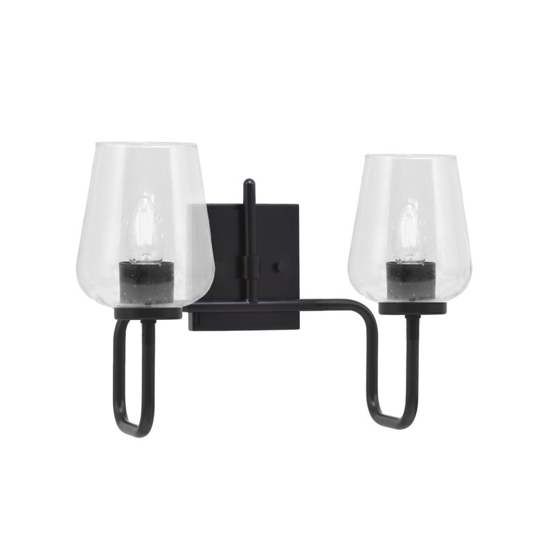 Barre d'éclairage de salle de bain 2 lumières Amarmula, finition noir mat, verre à bulles transparent 5 po